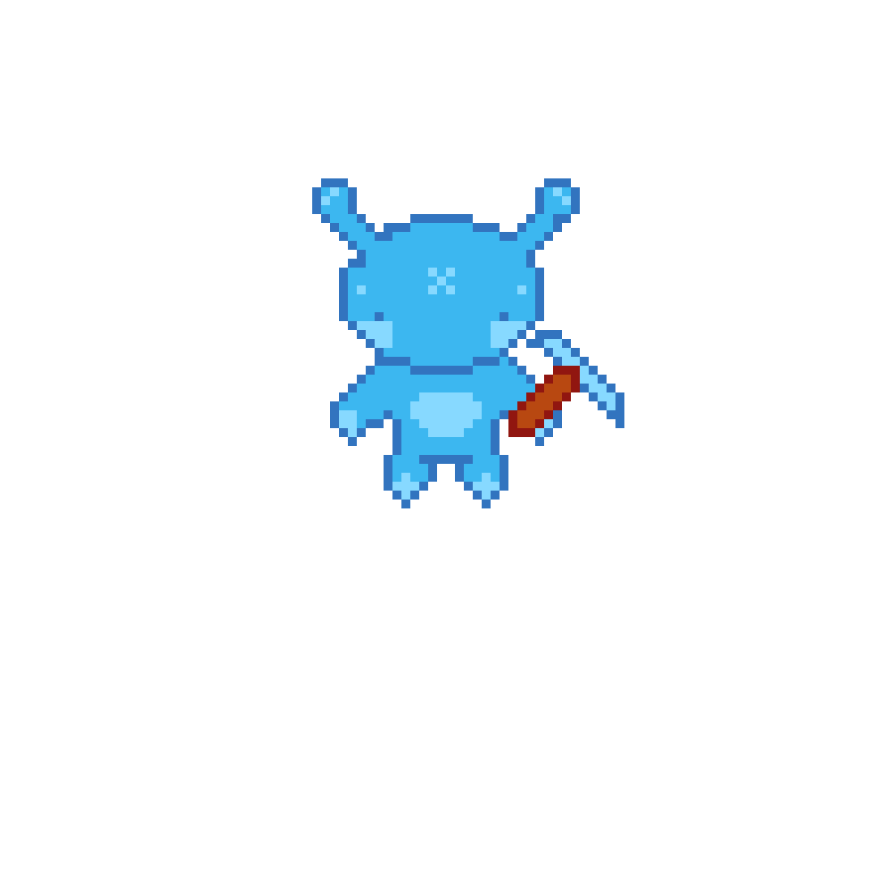 The blue alien with a pickaxe