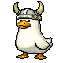 A goose in a horned helmet